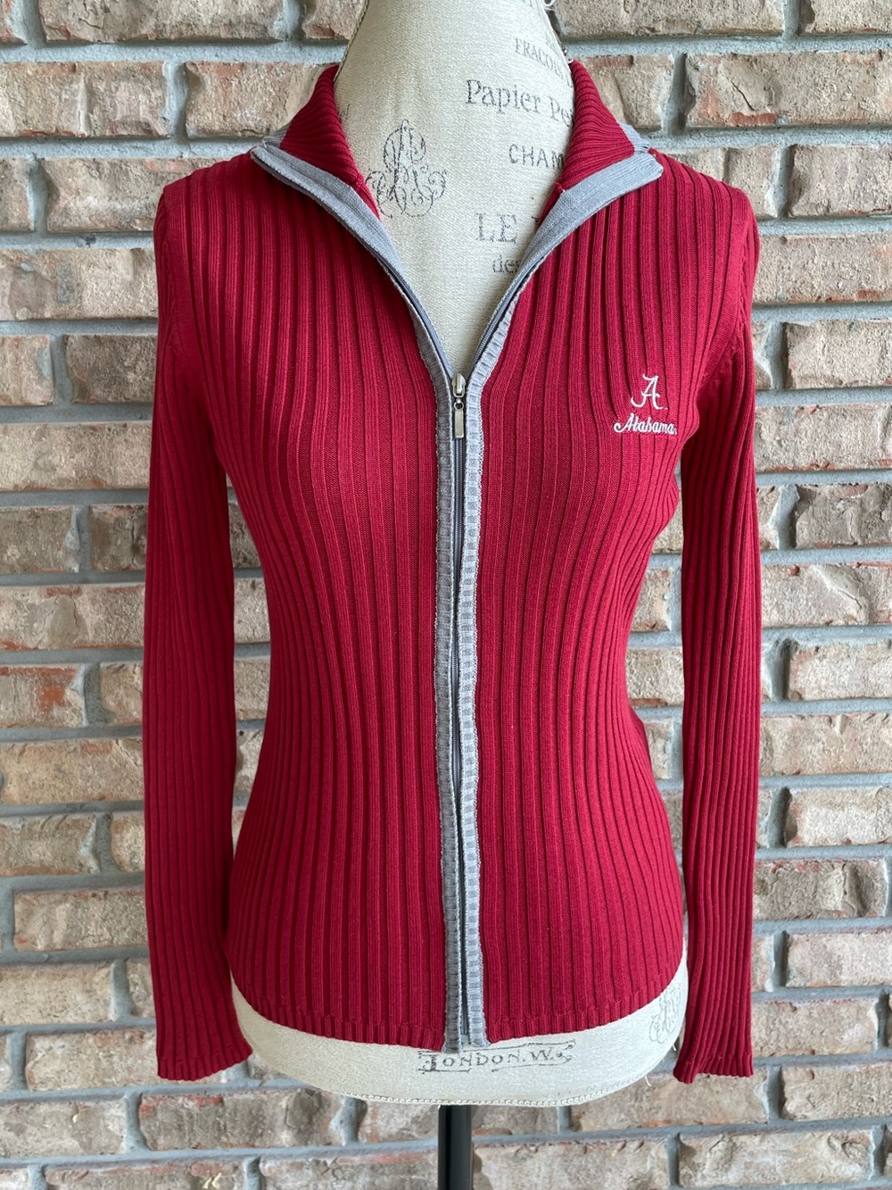 University of Alabama Crimson Ribbed Zip-Up  Gameday Collegiate Sweater NWT